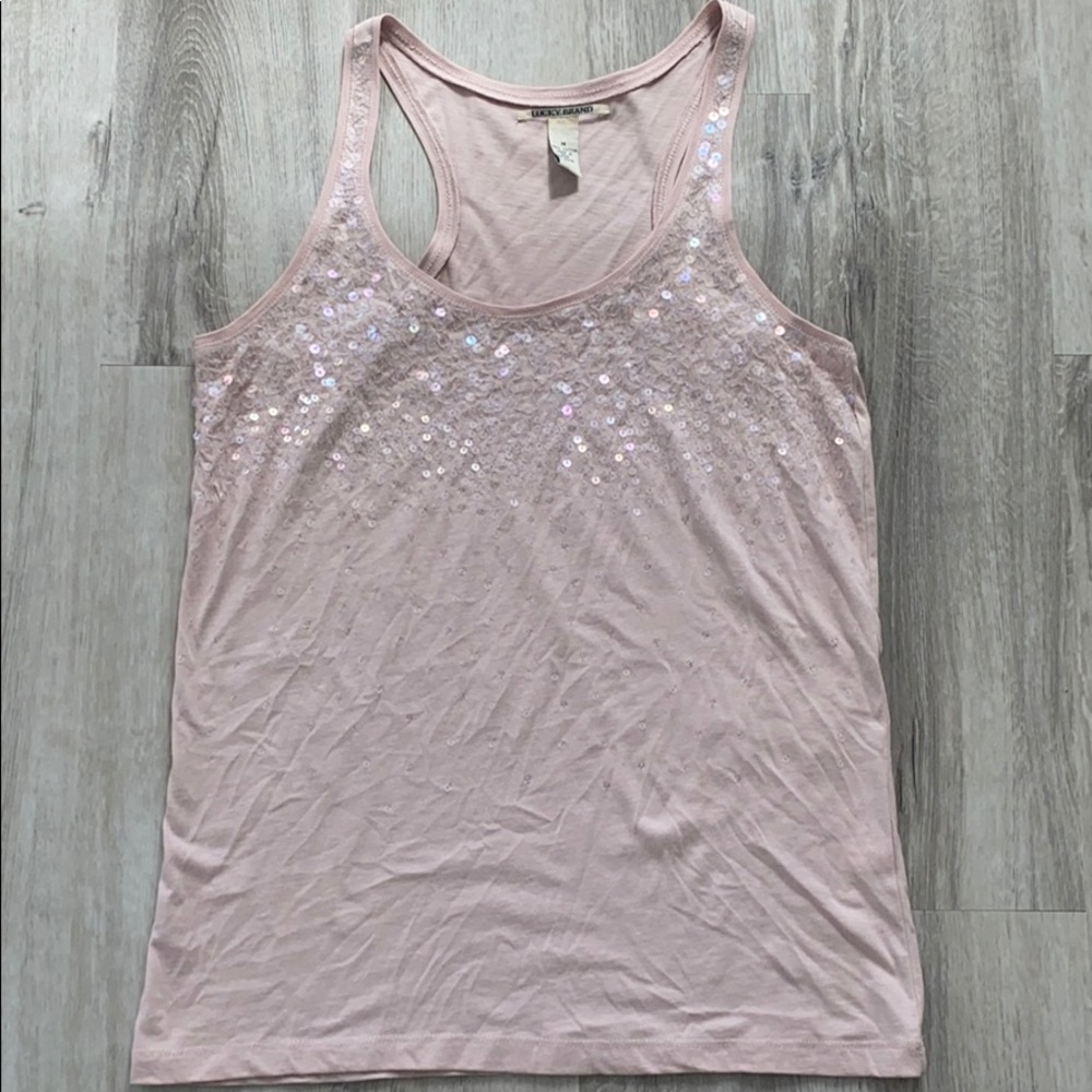 Lucky brand sequined pink racerback tank size M